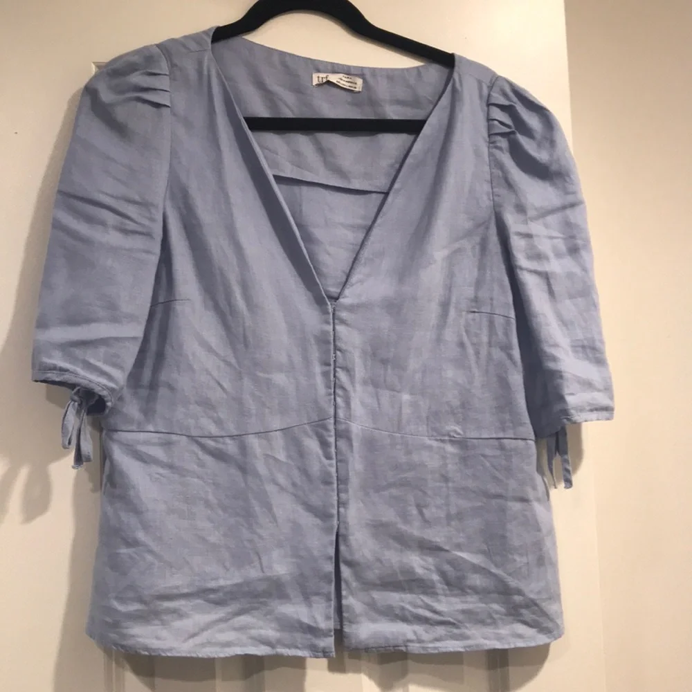 Zara linen puff sleeve blouse large - Picture 1 of 5